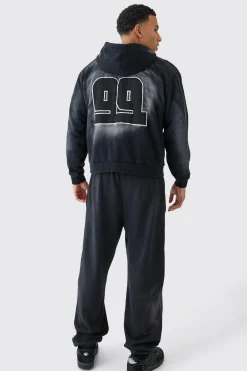 Oversized Zip Thru Heavy Washed Applique Hoodie | BoohooMAN UK