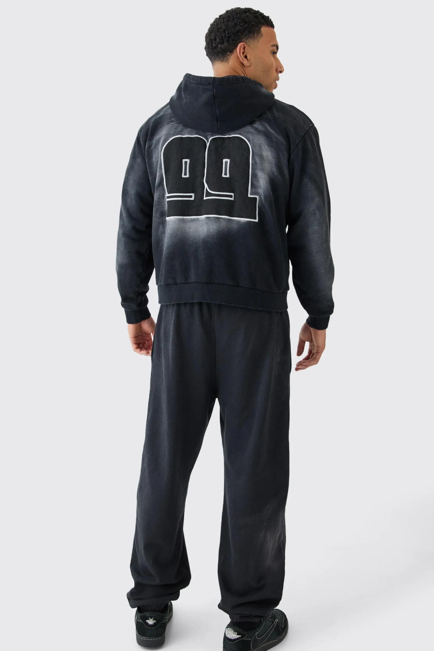 Oversized Zip Thru Heavy Washed Applique Hoodie | BoohooMAN UK
