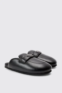 Padded Man Tab Mule In Black | BoohooMAN UK