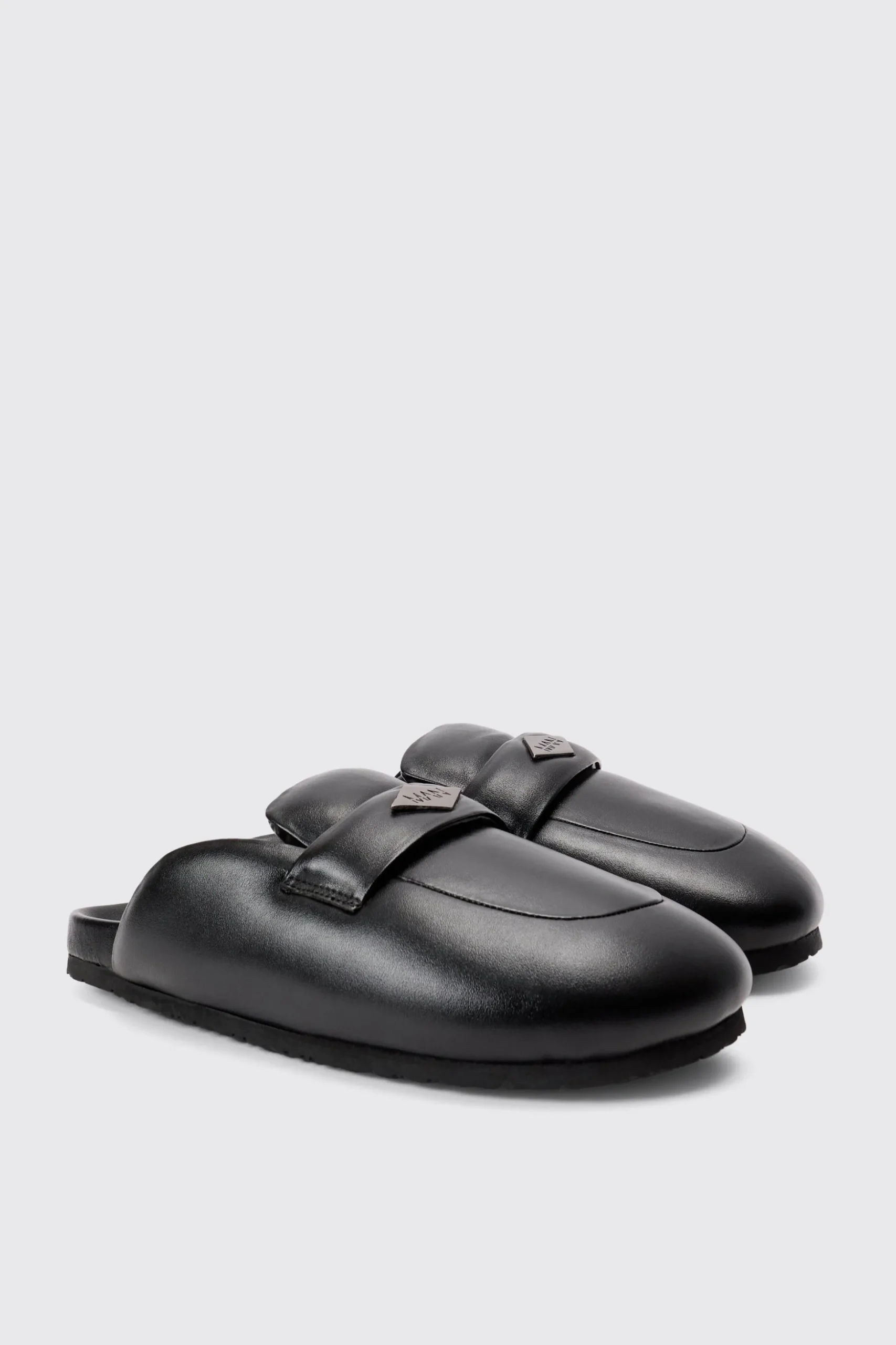 Padded Man Tab Mule In Black | BoohooMAN UK