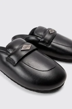 Padded Man Tab Mule In Black | BoohooMAN UK