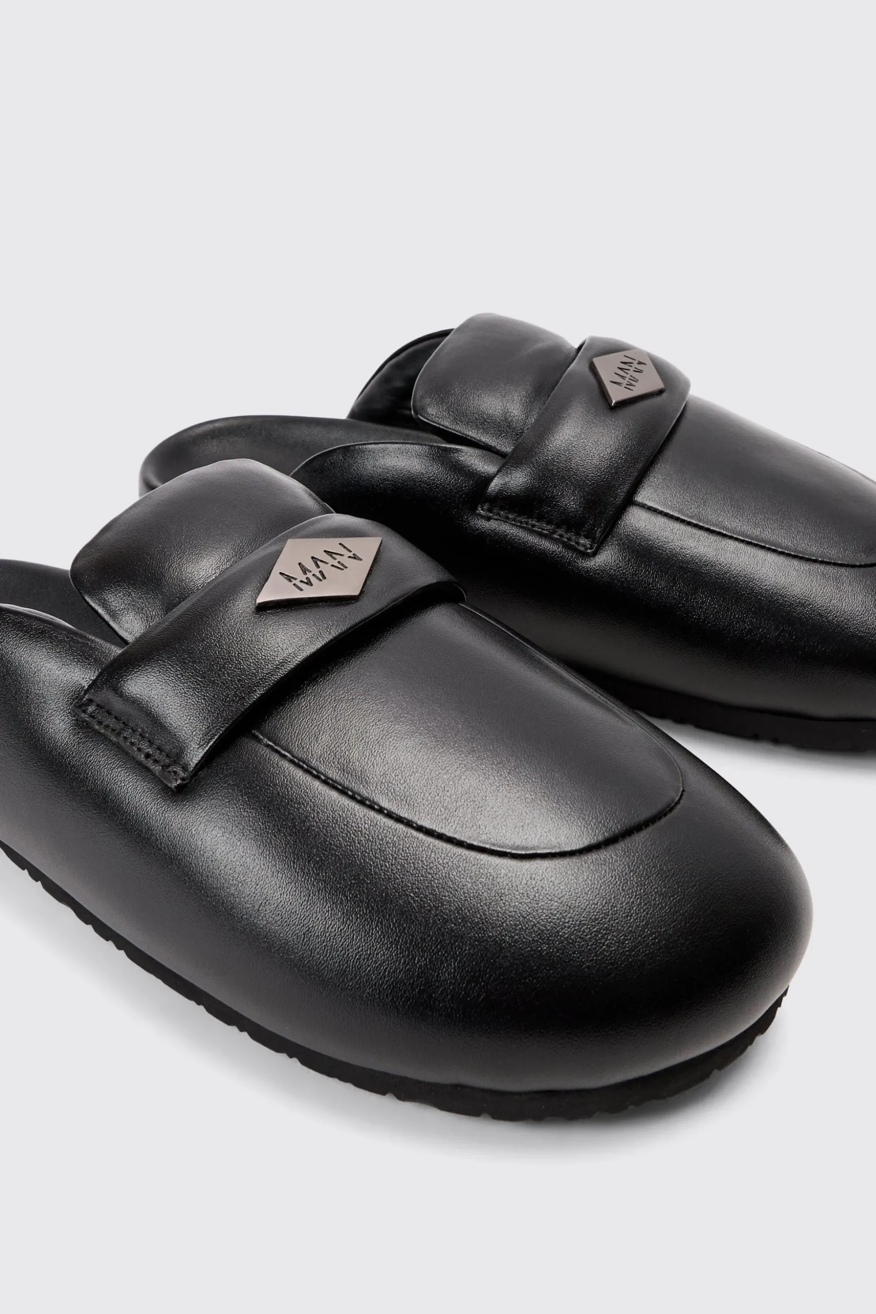 Padded Man Tab Mule In Black | BoohooMAN UK