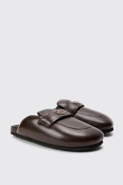 Padded Man Tab Mule In Brown | BoohooMAN UK