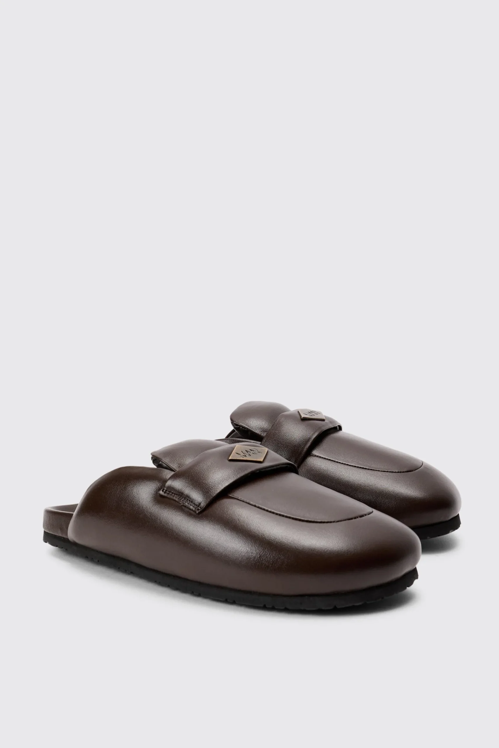Padded Man Tab Mule In Brown | BoohooMAN UK
