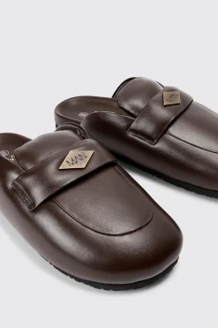 Padded Man Tab Mule In Brown | BoohooMAN UK