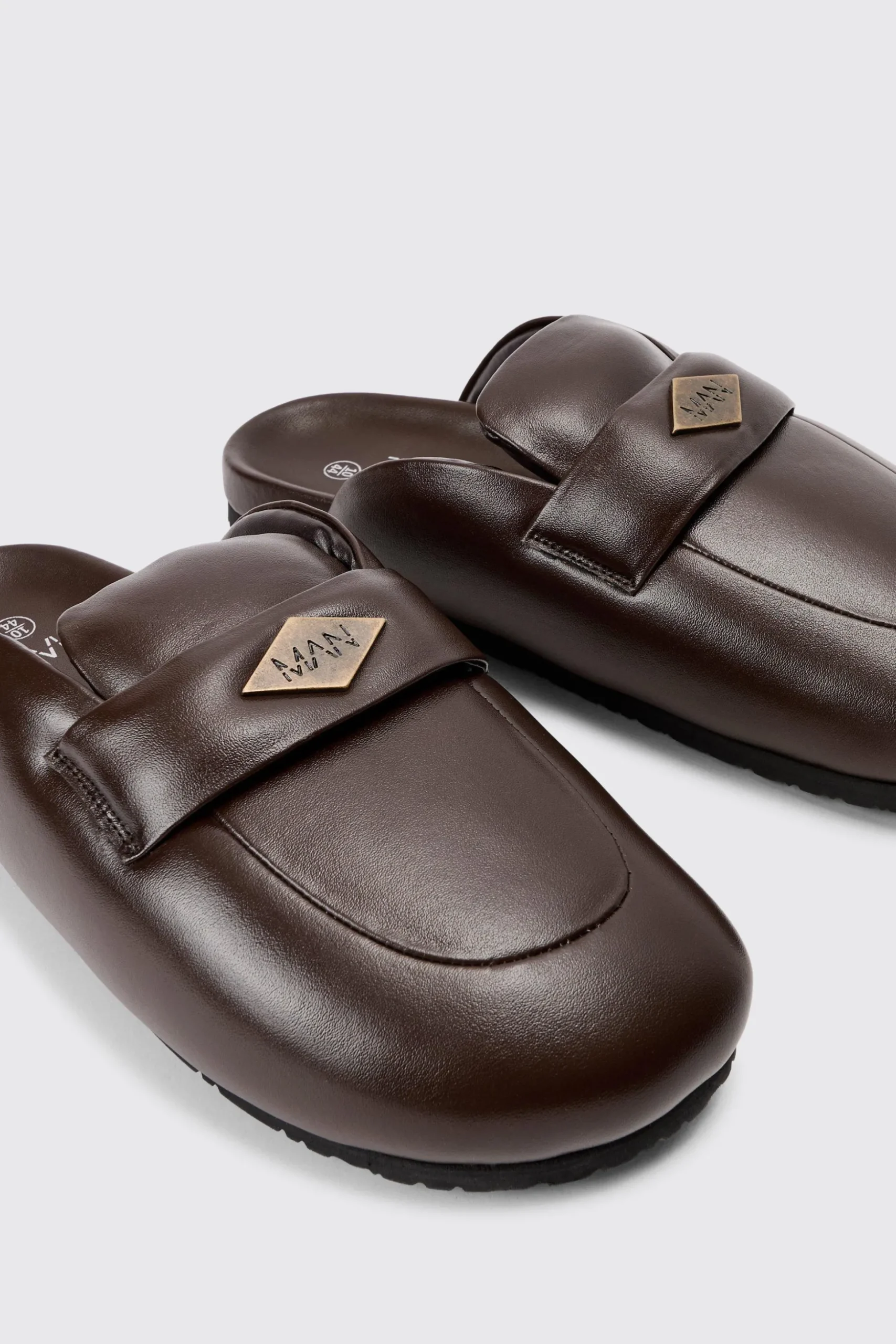 Padded Man Tab Mule In Brown | BoohooMAN UK