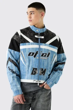 Padded Moto Denim Jacket | BoohooMAN UK