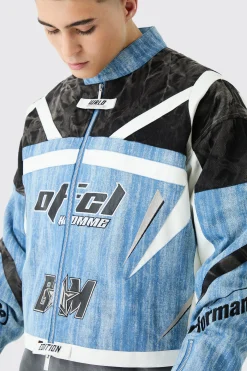 Padded Moto Denim Jacket | BoohooMAN UK