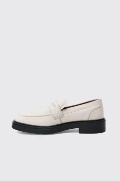 Padded Pu Loafer In Ecru | BoohooMAN UK