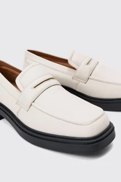 Padded Pu Loafer In Ecru | BoohooMAN UK