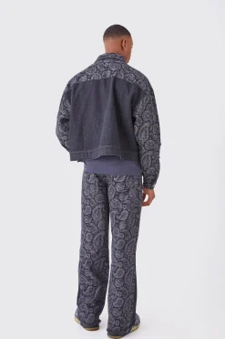 Paisley Denim Jacket And Jeans Set | BoohooMAN UK