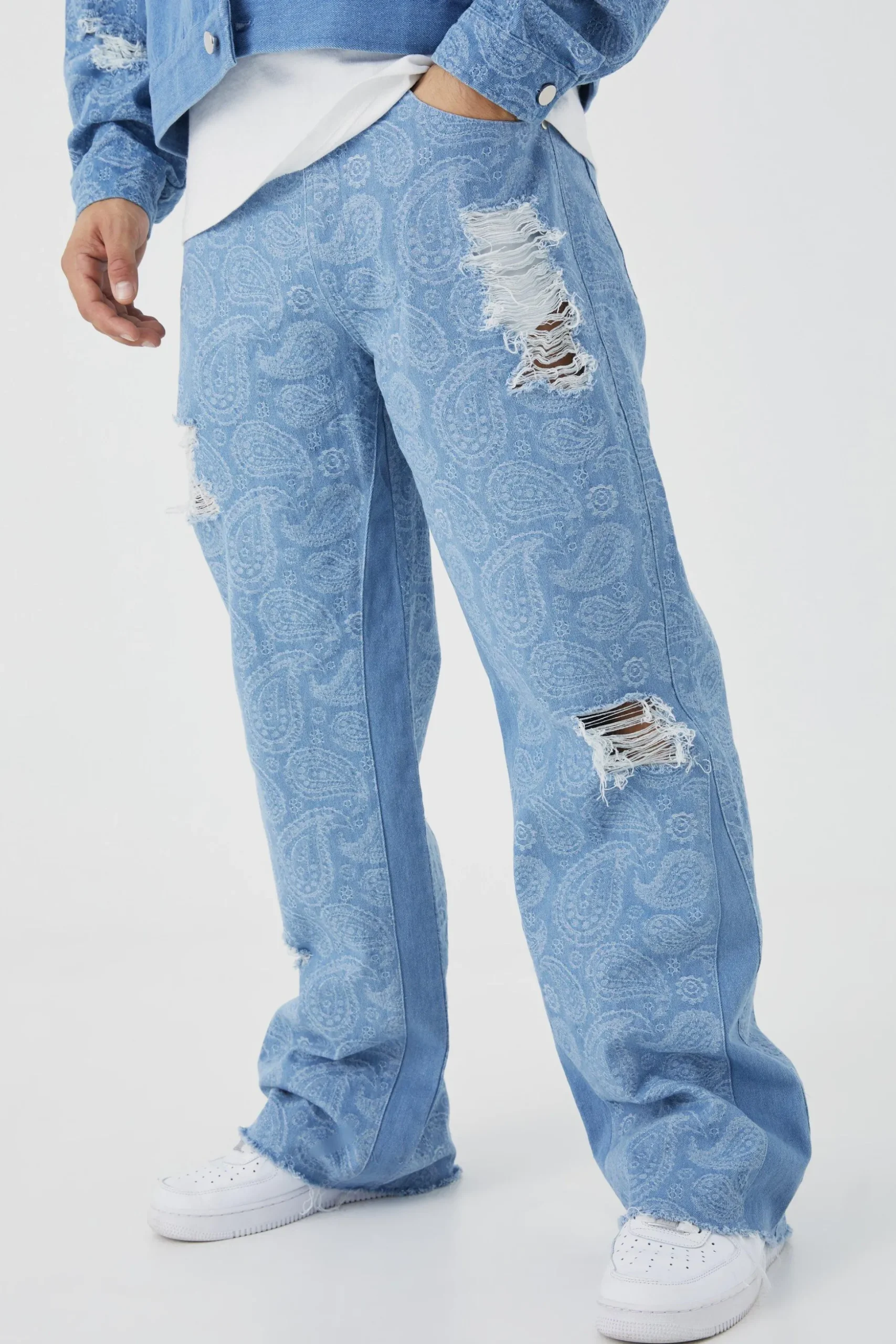 Paisley Denim Jacket And Jeans Set | BoohooMAN UK