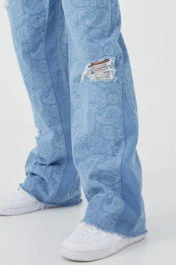 Paisley Denim Jacket And Jeans Set | BoohooMAN UK