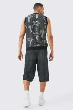 Palm Jacquard Ribbed Knitted Jort | BoohooMAN UK