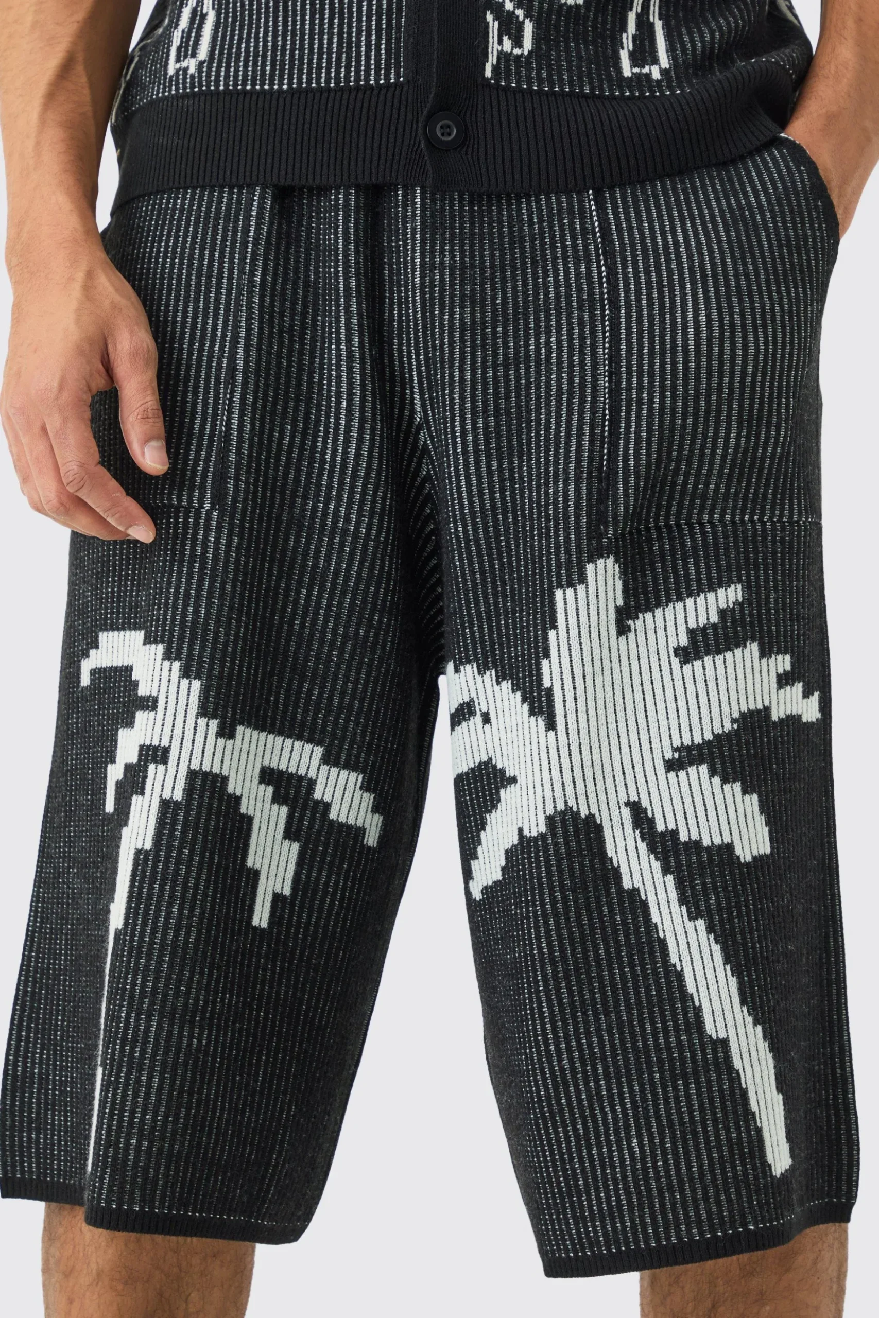 Palm Jacquard Ribbed Knitted Jort | BoohooMAN UK