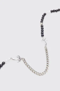 Palm Tree Charm Pearl Chain Necklace | BoohooMAN UK