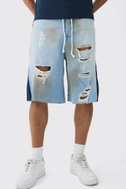 Parachute Homme Double Waistband Ripped Denim Jorts | BoohooMAN UK