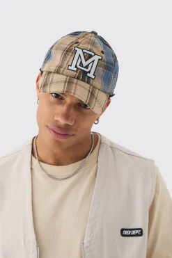 Patchwork Applique Cap In Sand | BoohooMAN UK