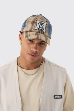 Patchwork Applique Cap In Sand | BoohooMAN UK