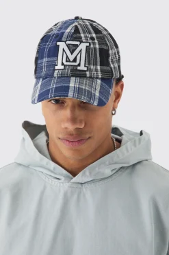 Patchwork Applique Cap In Blue | BoohooMAN UK