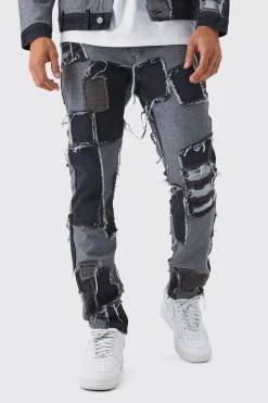 Patchwork Denim Jacket And Jeans Set | BoohooMAN UK