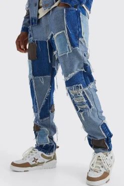 Patchwork Denim Jacket And Jeans Set | BoohooMAN UK