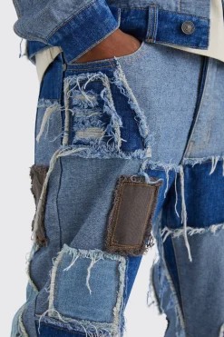 Patchwork Denim Jacket And Jeans Set | BoohooMAN UK