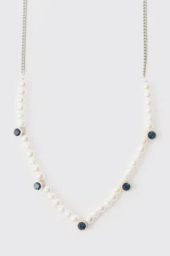 Pearl And Gem Necklace | BoohooMAN UK