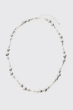 Pearl And Metal Necklace In Silver | BoohooMAN UK
