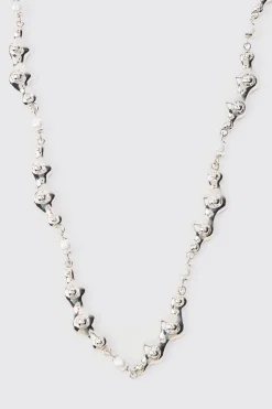 Pearl And Metal Necklace In Silver | BoohooMAN UK