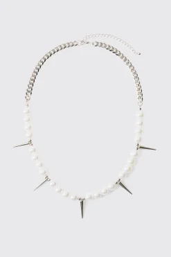 Pearl And Spike Pendant Necklace | BoohooMAN UK