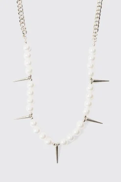 Pearl And Spike Pendant Necklace | BoohooMAN UK