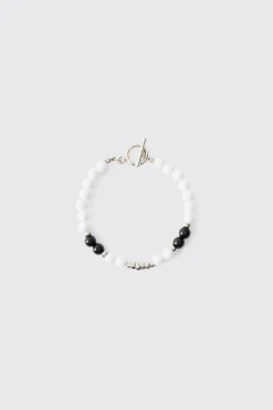 Pearl Bead Bracelet In White | BoohooMAN UK