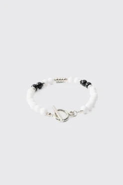 Pearl Bead Bracelet In White | BoohooMAN UK