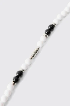 Pearl Bead Bracelet In White | BoohooMAN UK