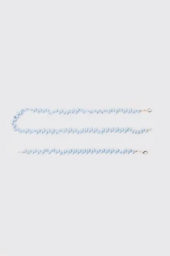 Pearl Bead Necklace & Bracelet Set In Blue | BoohooMAN UK