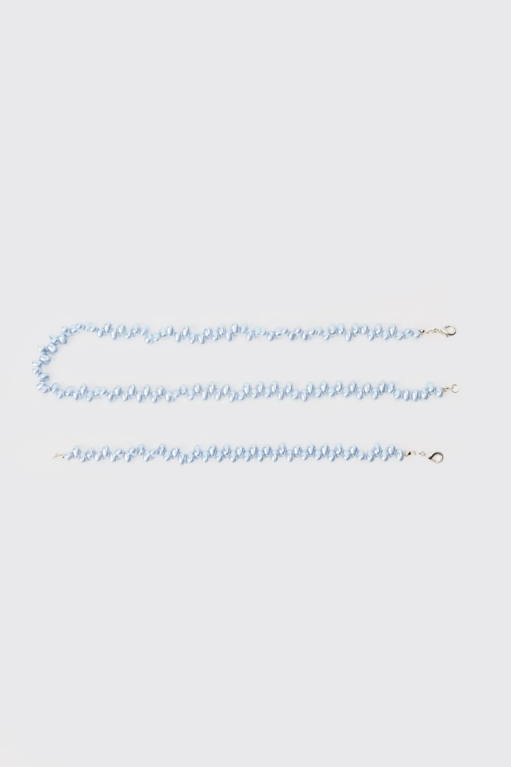 Pearl Bead Necklace & Bracelet Set In Blue | BoohooMAN UK