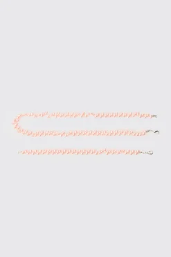 Pearl Bead Necklace & Bracelet Set In Pink | BoohooMAN UK