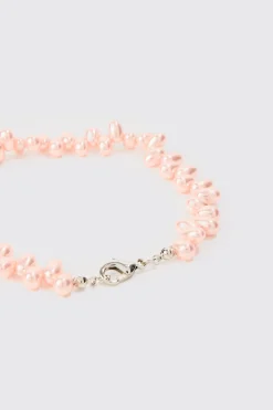 Pearl Bead Necklace & Bracelet Set In Pink | BoohooMAN UK