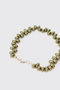 Pearl Bead Necklace & Bracelet Set In Green | BoohooMAN UK