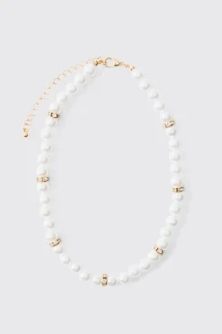 Pearl Bead Necklace In Gold | BoohooMAN UK