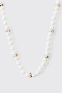 Pearl Bead Necklace In Gold | BoohooMAN UK