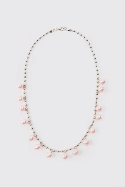 Pearl Bead Necklace In Silver | BoohooMAN UK