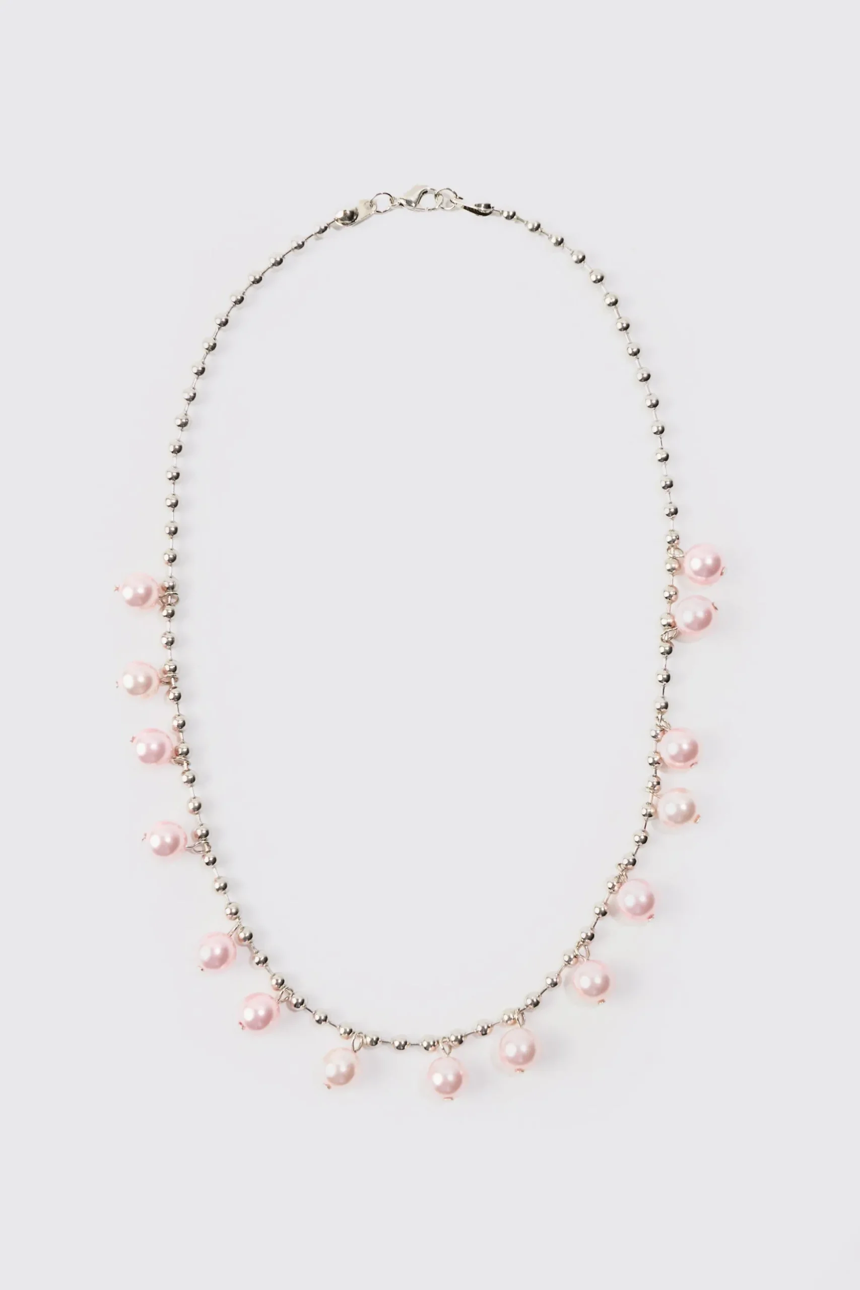 Pearl Bead Necklace In Silver | BoohooMAN UK
