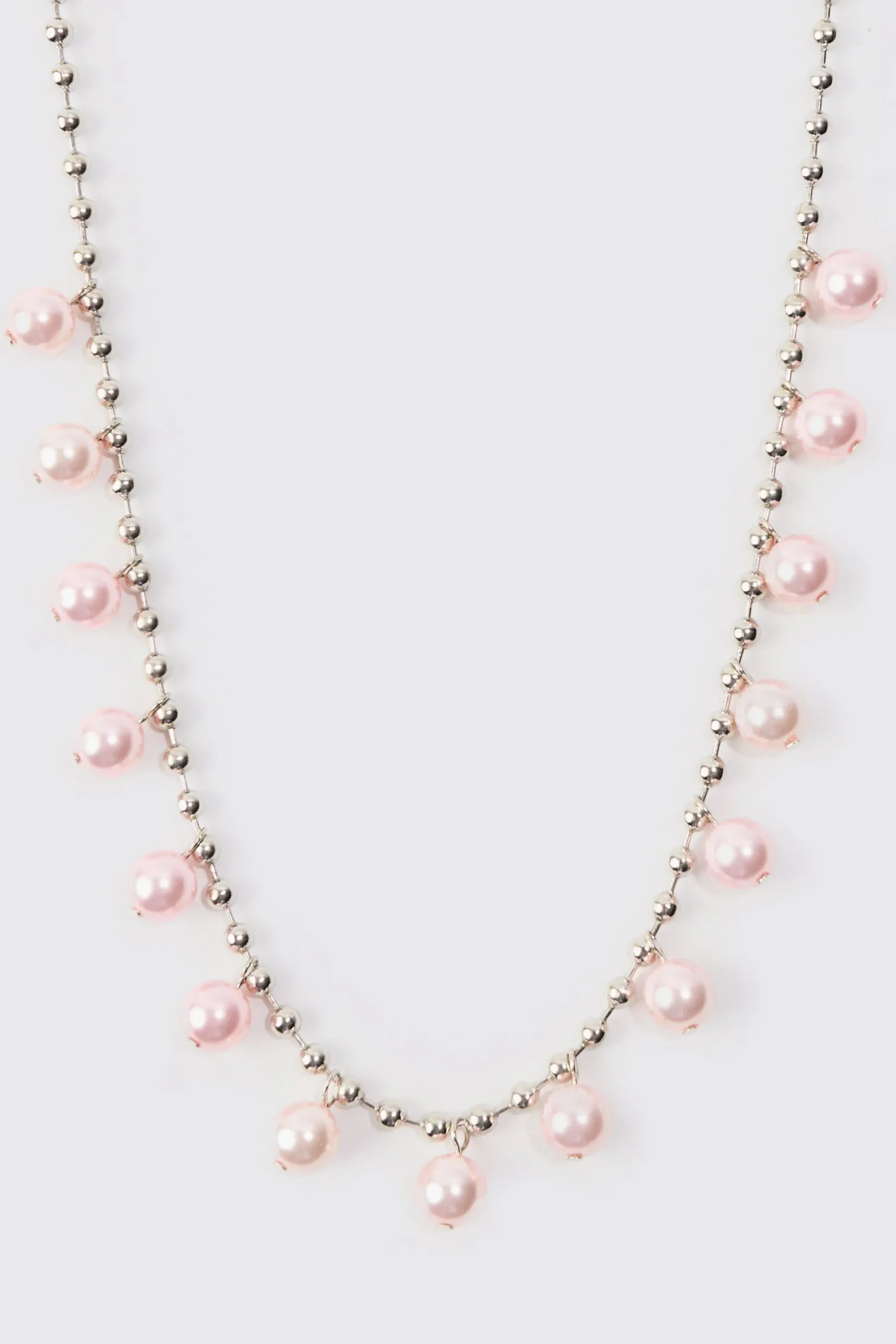 Pearl Bead Necklace In Silver | BoohooMAN UK