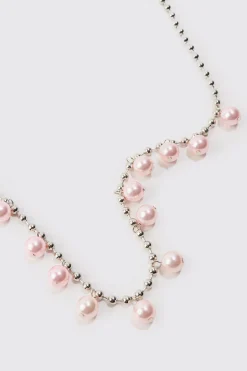 Pearl Bead Necklace In Silver | BoohooMAN UK