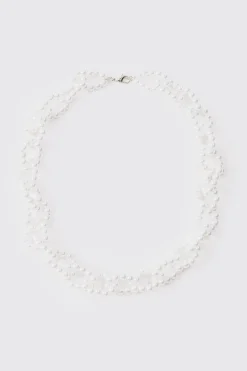 Pearl Chain Necklace In White | BoohooMAN UK
