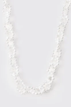 Pearl Chain Necklace In White | BoohooMAN UK