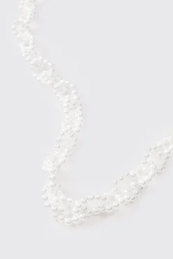Pearl Chain Necklace In White | BoohooMAN UK