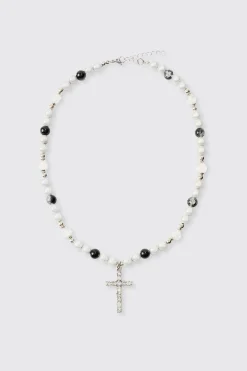 Pearl Cross Pendant Necklace | BoohooMAN UK